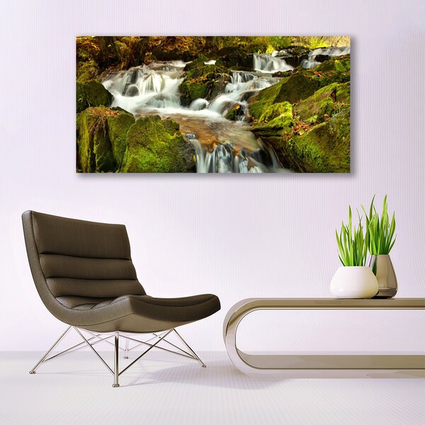 Tablou pe sticla Cascada Rocks Natura Alb Verde