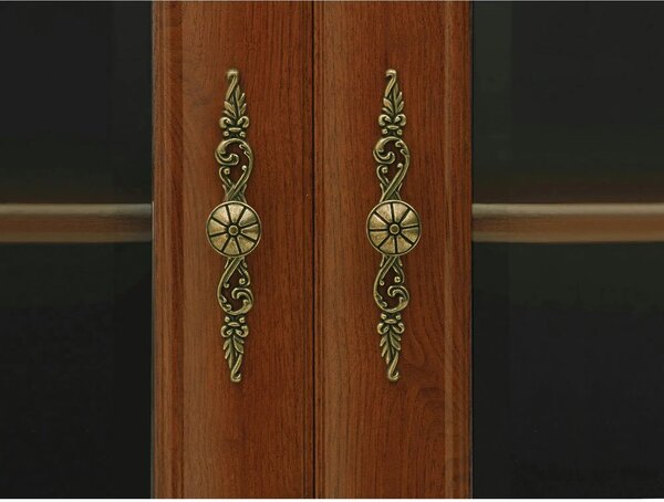 Vitrina pentru living KENT, castan, PAL/sticla securizata, 110x43x205