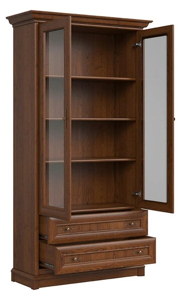 Vitrina pentru living KENT, castan, PAL/sticla securizata, 110x43x205