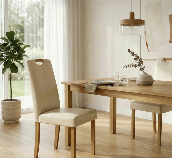 Scaun living Caro, crem/fag, piele ecologica/lemn de cauciuc, 42x58x96