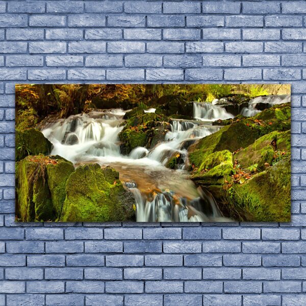 Tablou pe sticla Cascada Rocks Natura Alb Verde