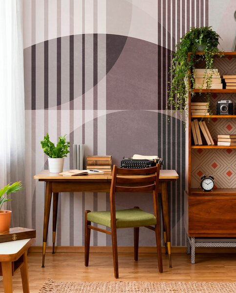 Tapet Forme geometrice abstracte compuse din cercuri și linii, în nuanțe discrete, cu textură, într-o, Fototapet Geometrie, w09834v1 : Uwalls.ro