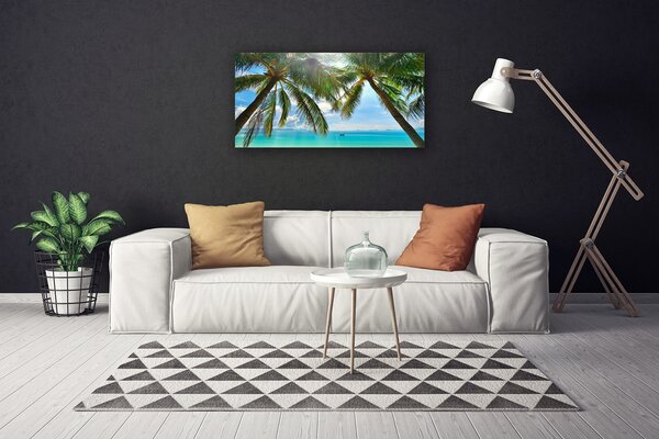Tablou pe panza canvas Palm Sea peisaj copac Maro Verde Albastru
