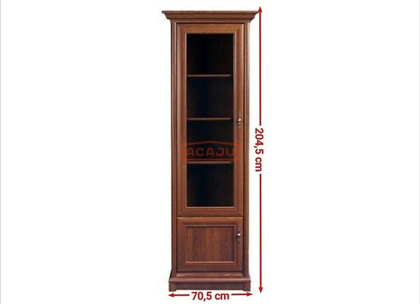 Vitrina KENT stanga, castan, PAL/sticla securizata, 71x43x205 cm