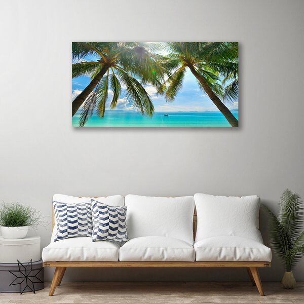 Tablou pe panza canvas Palm Sea peisaj copac Maro Verde Albastru