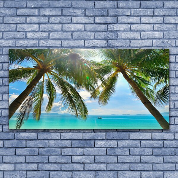 Tablou pe panza canvas Palm Sea peisaj copac Maro Verde Albastru