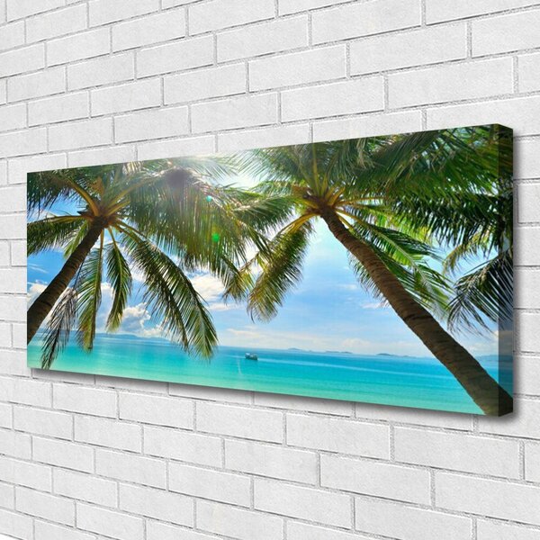 Tablou pe panza canvas Palm Sea peisaj copac Maro Verde Albastru