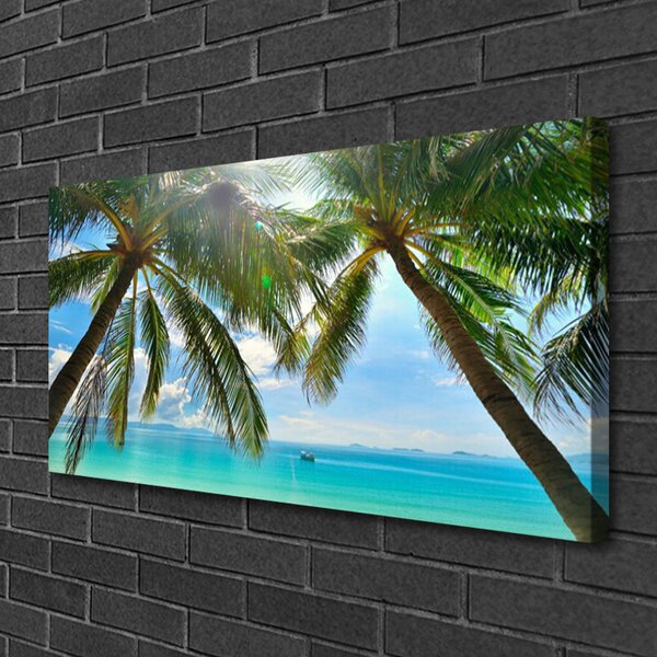 Tablou pe panza canvas Palm Sea peisaj copac Maro Verde Albastru