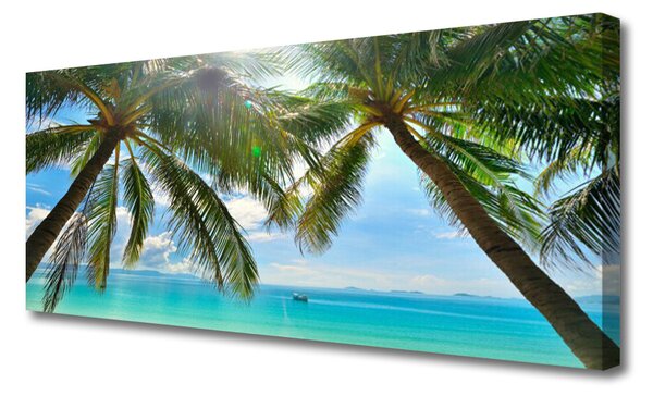 Tablou pe panza canvas Palm Sea peisaj copac Maro Verde Albastru