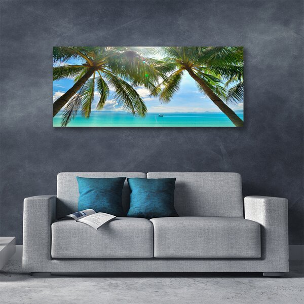 Tablou pe panza canvas Palm Sea peisaj copac Maro Verde Albastru