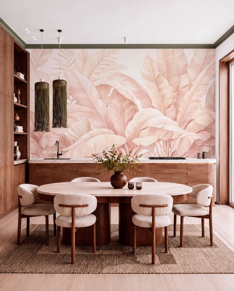 Tapet Frunze tropicale în stil vintage, Fototapet Natură, Fototapet Foi de palmier, w05518v2 : Uwalls.ro