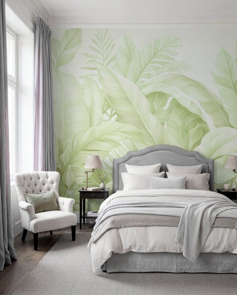 Tapet Frunze tropicale în stil vintage, Fototapet Natură, Fototapet Foi de palmier, w05518v1 : Uwalls.ro