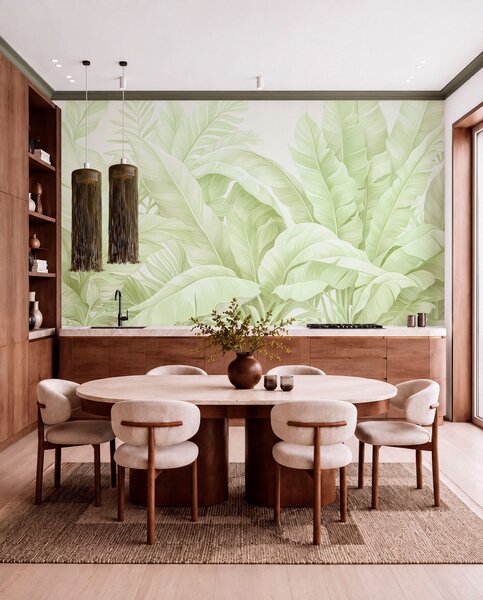 Tapet Frunze tropicale în stil vintage, Fototapet Natură, Fototapet Foi de palmier, w05518v1 : Uwalls.ro