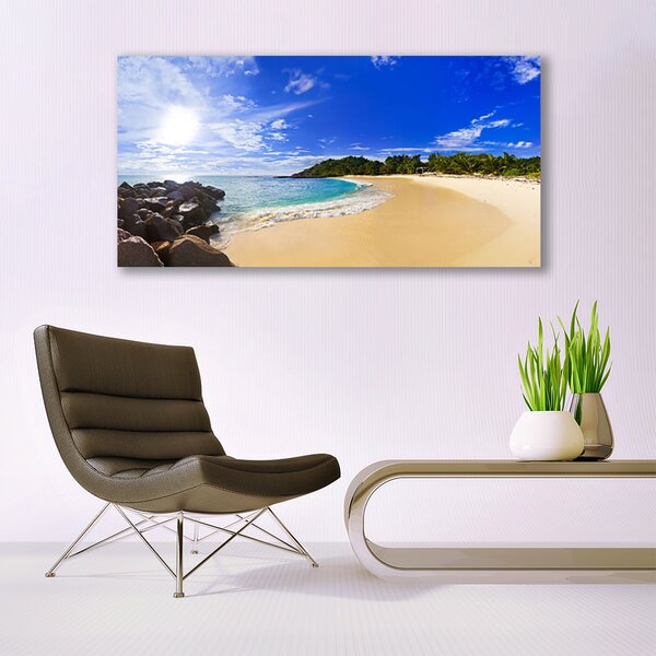 Tablou pe panza canvas Sun Sea Beach Peisaj Galben Albastru Maro