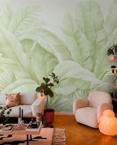 Tapet Frunze tropicale în stil vintage, Fototapet Natură, Fototapet Foi de palmier, w05518v1 : Uwalls.ro