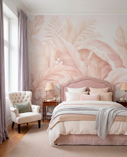 Tapet Frunze tropicale în stil vintage, Fototapet Natură, Fototapet Foi de palmier, w05518v2 : Uwalls.ro