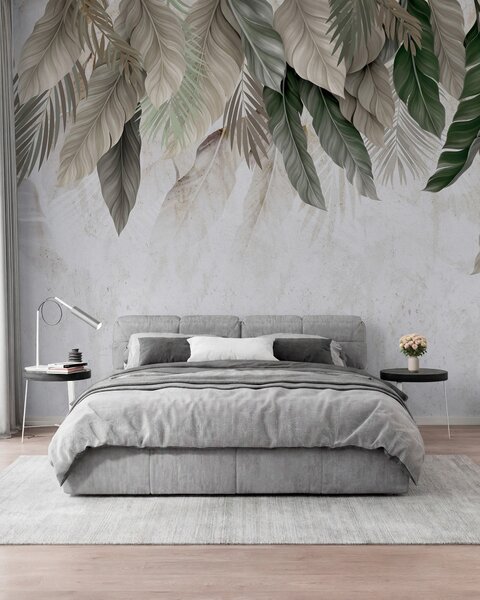 Tapet Frunze tropicale atârnate pe beton, Fototapet Natură, Fototapet Frunze, w05521 : Uwalls.ro