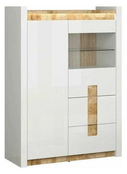 Vitrina ALAMEDA, alb/stejar, PAL/sticla securizata, 102x41x141 cm