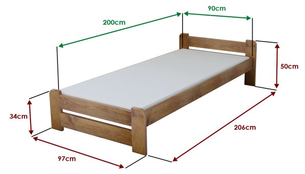 Pat de o persoana Emily 90x200 cm, stejar Saltele: Fara saltea, Somiera pat: Cu lamele drepte