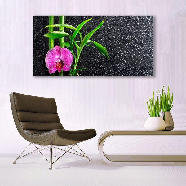 Tablou pe sticla Bamboo Tube florale flori roz verde