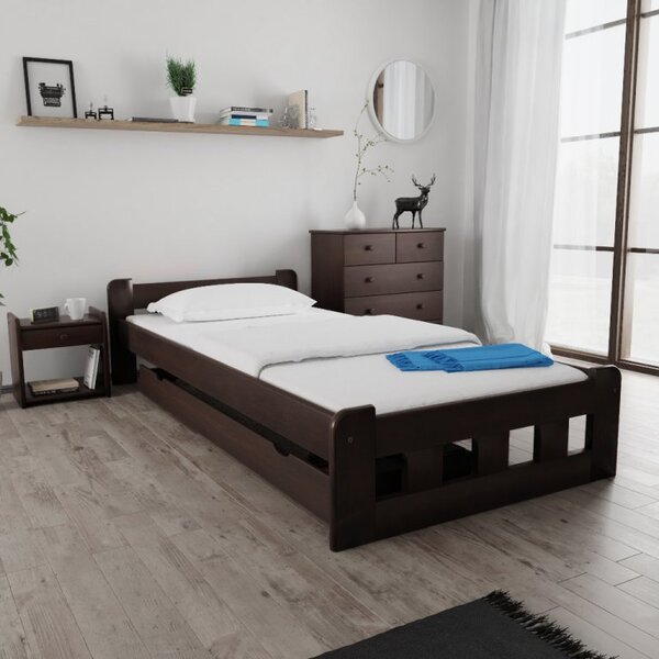 Pat de o persoana inalt Naomi 90x200 cm, nuc Saltele: Cu saltele Deluxe 10 cm, Somiera pat: Cu lamele curbate