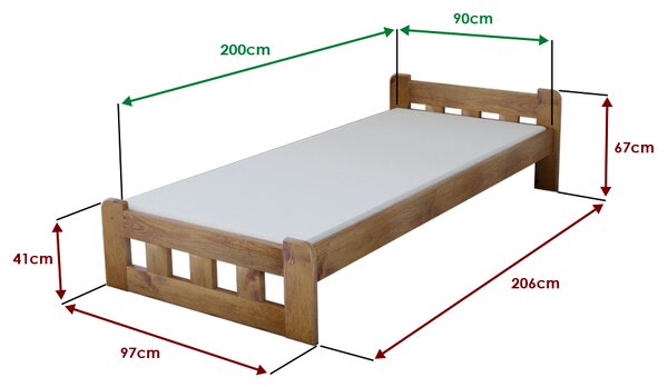 Pat de o persoana inalt Naomi 90x200 cm, stejar Saltele: Fara saltea, Somiera pat: Fara somiera