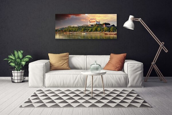 Tablou pe panza canvas City Lake Peisaj Alb Brun Verde