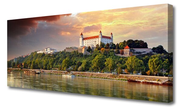 Tablou pe panza canvas City Lake Peisaj Alb Brun Verde