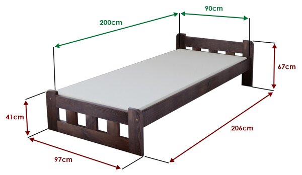 Pat de o persoana inalt Naomi 90x200 cm, nuc Saltele: Cu saltele Deluxe 10 cm, Somiera pat: Cu lamele curbate