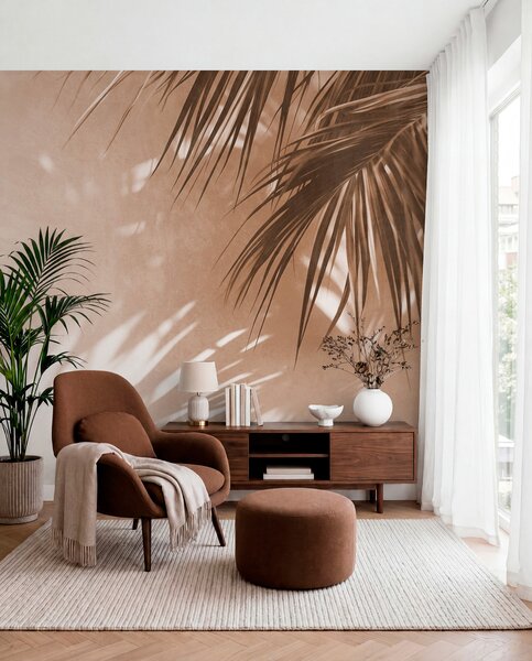 Tapet Frunze de palmier cu textură și umbre, o atmosferă tropicală, minimalism, Fototapet Natură, Fototapet Foi de palmier, w09890 : Uwalls.ro