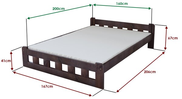 Pat inalt Naomi 160x200 cm, nuc Saltele: Fara saltea, Somiera pat: Cu lamele drepte