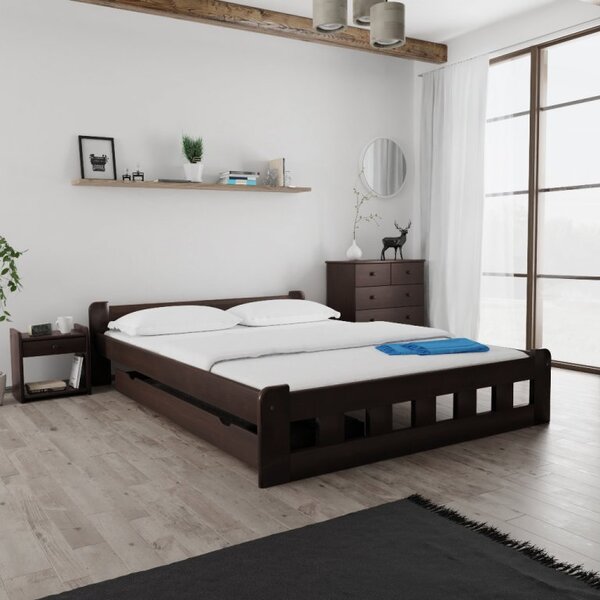 Pat inalt Naomi 140x200 cm, nuc Saltele: Cu saltele Coco Maxi 20 cm, Somiera pat: Cu lamele drepte