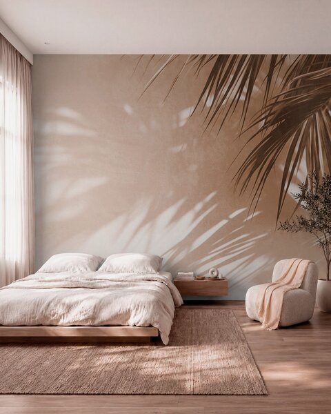 Tapet Frunze de palmier cu textură și umbre, o atmosferă tropicală, minimalism, Fototapet Natură, Fototapet Foi de palmier, w09890 : Uwalls.ro