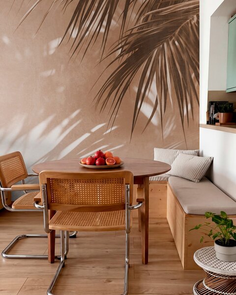 Tapet Frunze de palmier cu textură și umbre, o atmosferă tropicală, minimalism, Fototapet Natură, Fototapet Foi de palmier, w09890 : Uwalls.ro