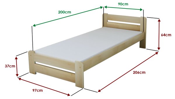 Pat de o persoana Laura 90x200 cm, pin Saltele: Cu saltele Coco Maxi 20 cm, Somiera pat: Cu lamele curbate