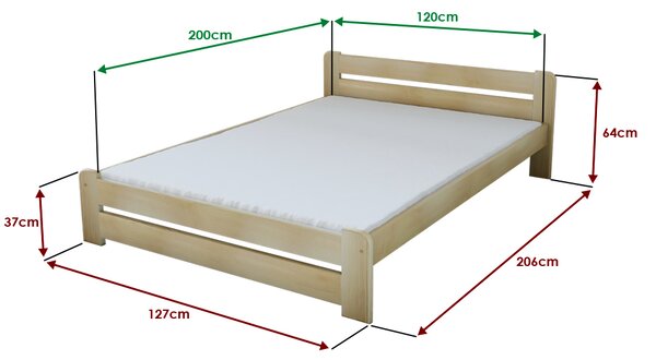 Pat Laura 120 x 200 cm, pin Saltele: Fara saltea, Somiera pat: Cu lamele drepte