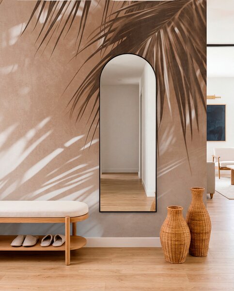 Tapet Frunze de palmier cu textură și umbre, o atmosferă tropicală, minimalism, Fototapet Natură, Fototapet Foi de palmier, w09890 : Uwalls.ro