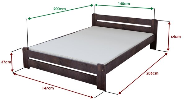 Pat Laura 140x200 cm, nuc Saltele: Fara saltea, Somiera pat: Cu lamele drepte