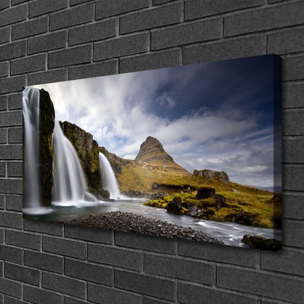 Tablou pe panza canvas Munții Waterfall Peisaj Gri Alb