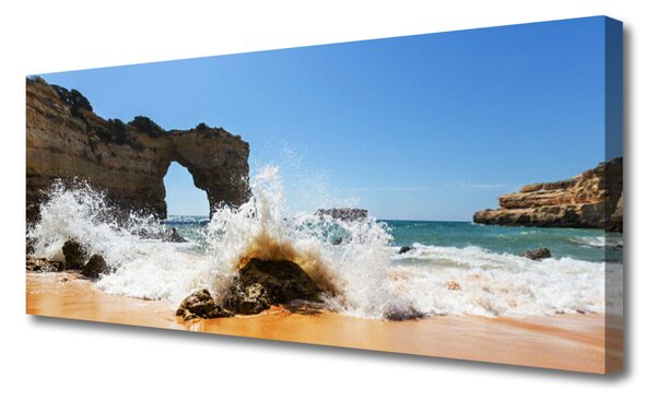 Tablou pe panza canvas Sea Beach Peisaj Brun Alb Galben