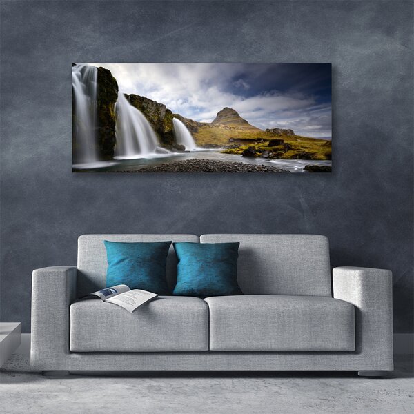 Tablou pe panza canvas Munții Waterfall Peisaj Gri Alb