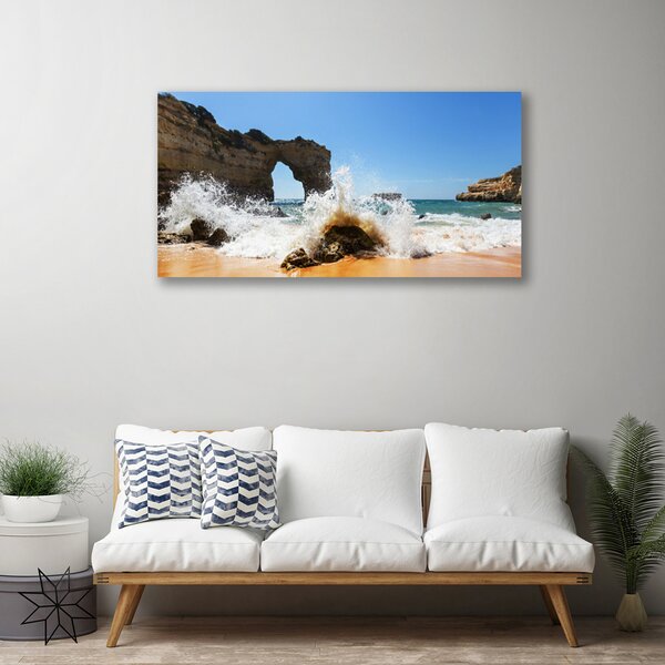 Tablou pe panza canvas Sea Beach Peisaj Brun Alb Galben