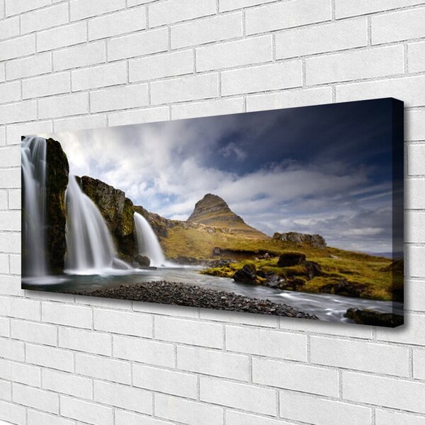 Tablou pe panza canvas Munții Waterfall Peisaj Gri Alb