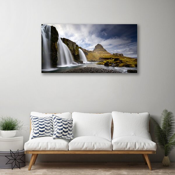 Tablou pe panza canvas Munții Waterfall Peisaj Gri Alb