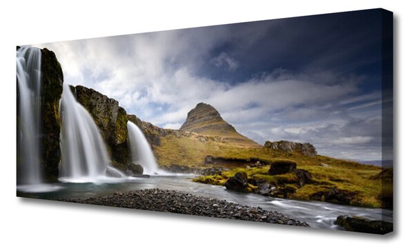 Tablou pe panza canvas Munții Waterfall Peisaj Gri Alb