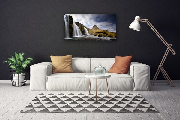 Tablou pe panza canvas Munții Waterfall Peisaj Gri Alb