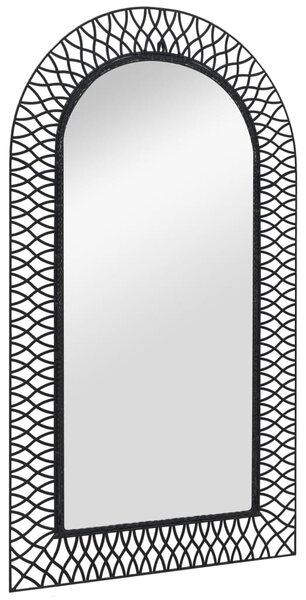 Oglindă de perete de grădină, negru, 60 x 110 cm, arcuită