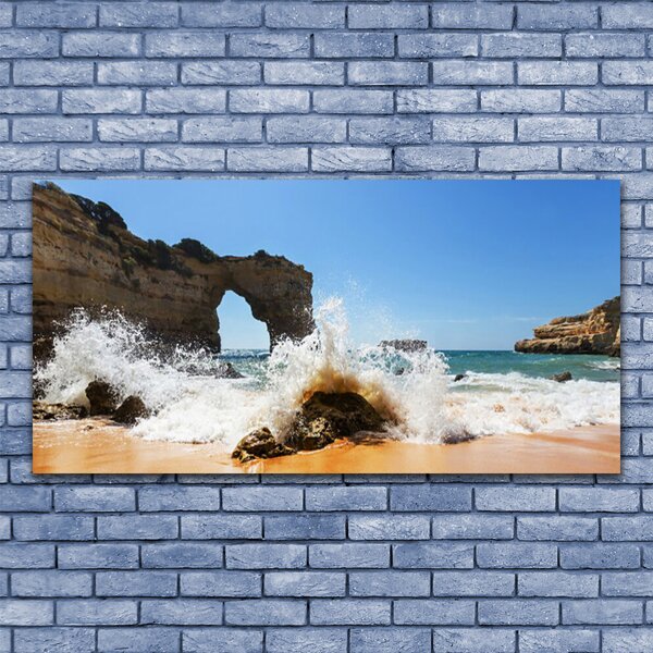 Tablou pe sticla Sea Beach Peisaj Brun Alb Galben