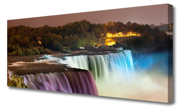 Tablou pe panza canvas Pădure Cascada Natura Verde Violet Albastru Alb