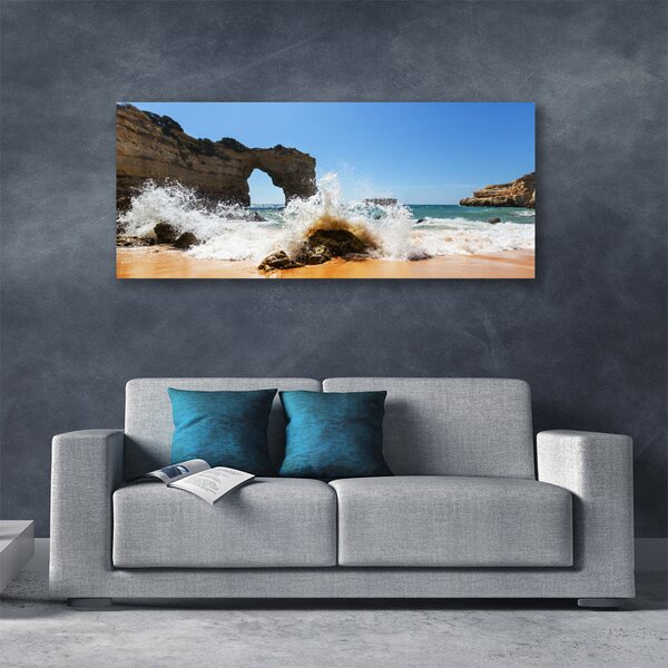 Tablou pe panza canvas Sea Beach Peisaj Brun Alb Galben